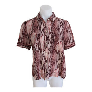 Current/Elliot Size 2 Bermuda Top Shirt Brown Snake Print Cotton Silk Blend